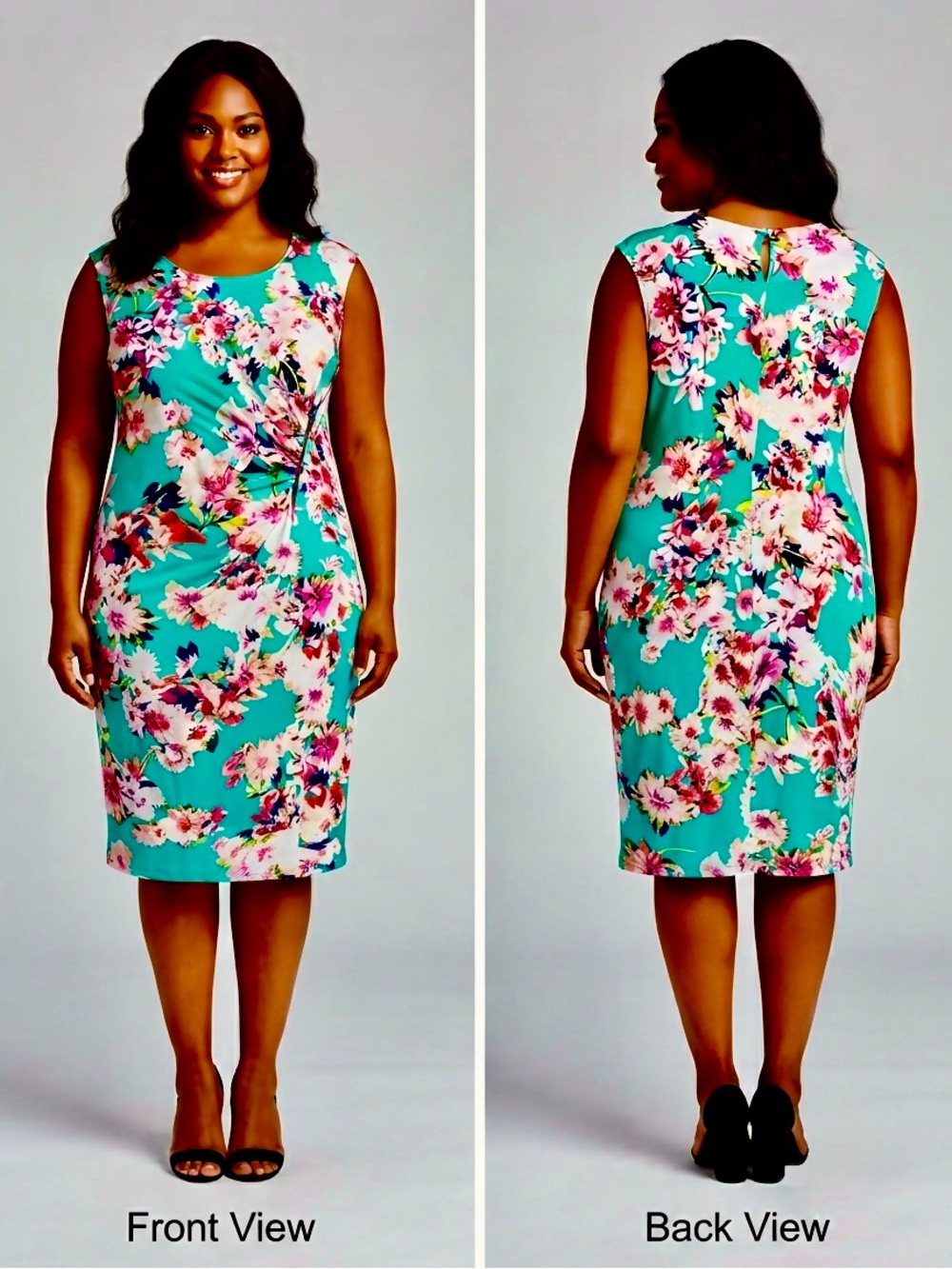 Karin Stevens Floral Midi Dress - Size 12 - Vibrant Teal & Pink